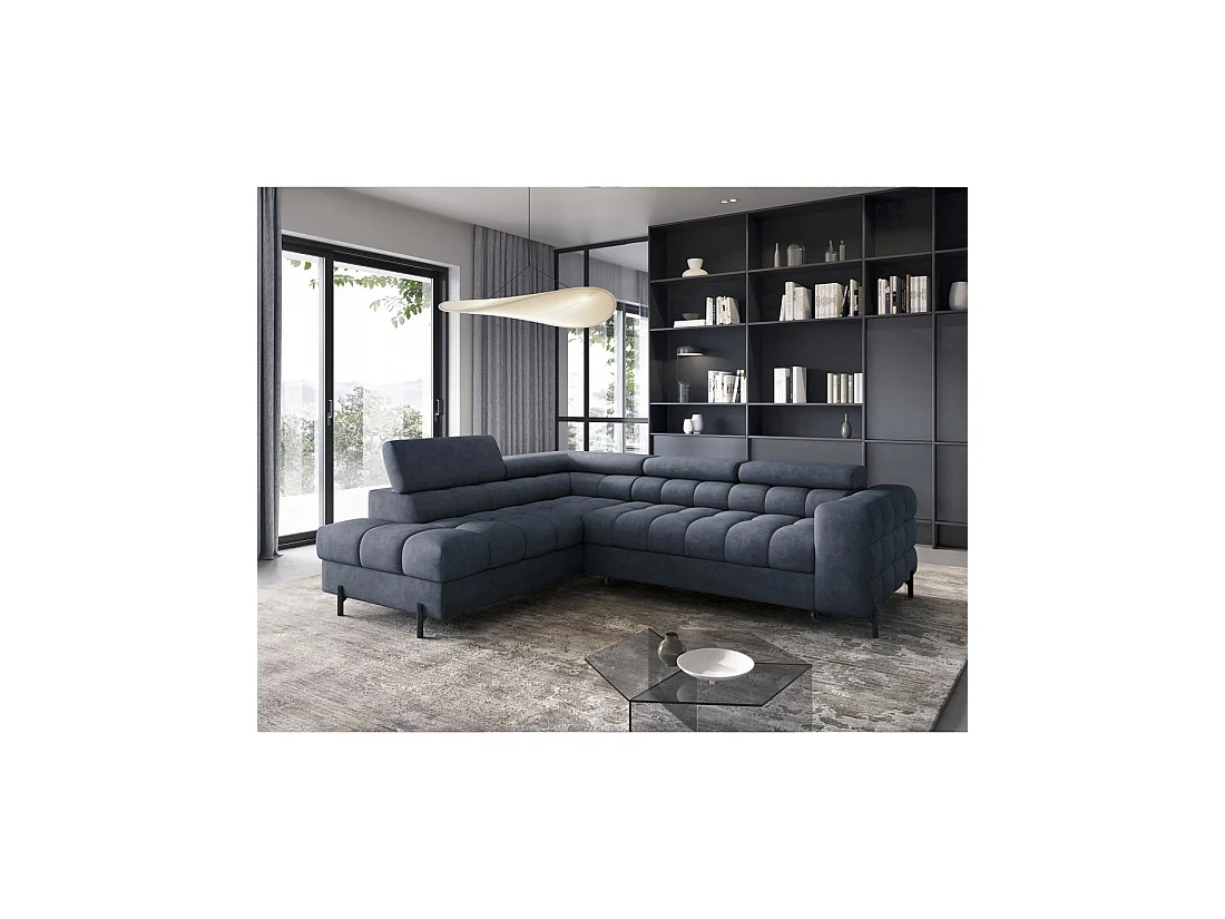 Canapé d'angle gauche convertible Bleu foncé 5 places FERRUM grand format 276x93x200cm
