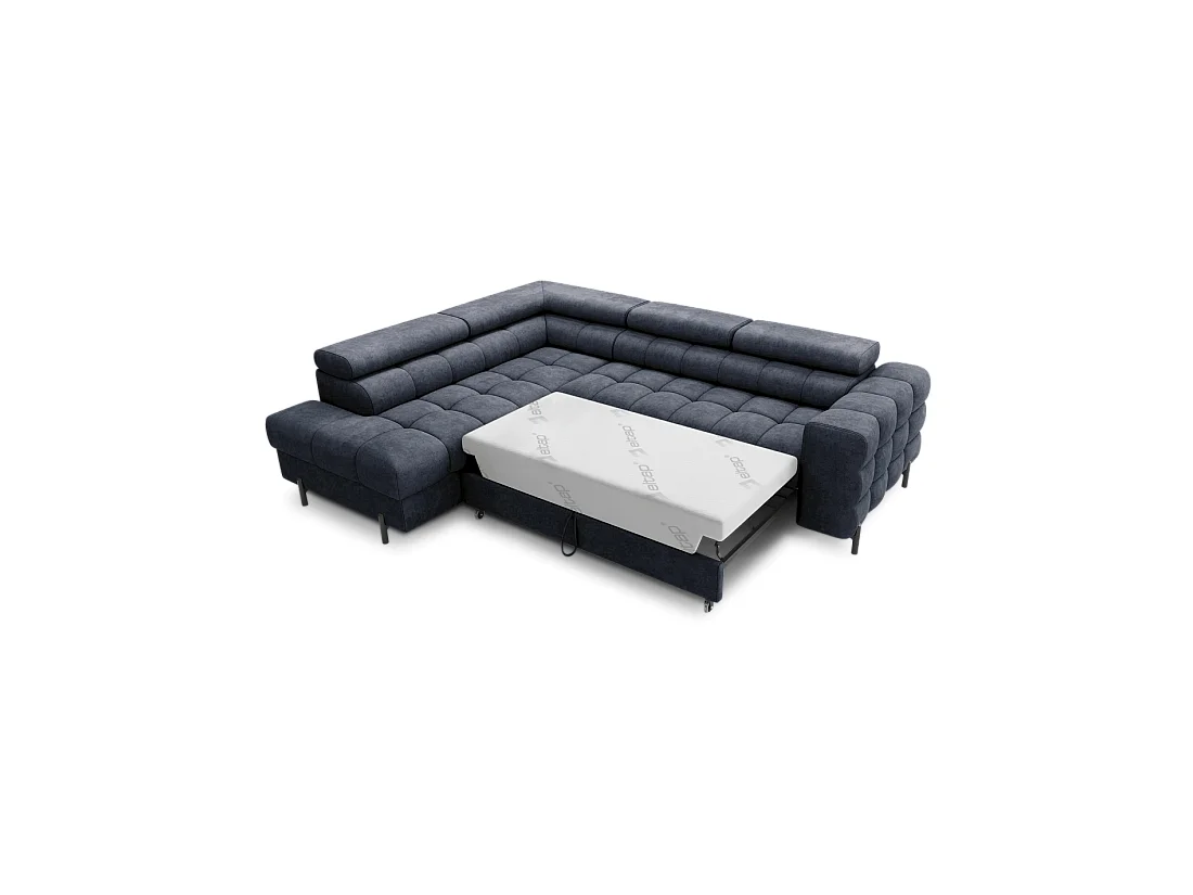 Canapé d'angle gauche convertible Bleu foncé 5 places FERRUM grand format 276x93x200cm