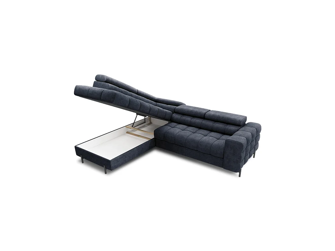 Canapé d'angle gauche convertible Bleu foncé 5 places FERRUM grand format 276x93x200cm