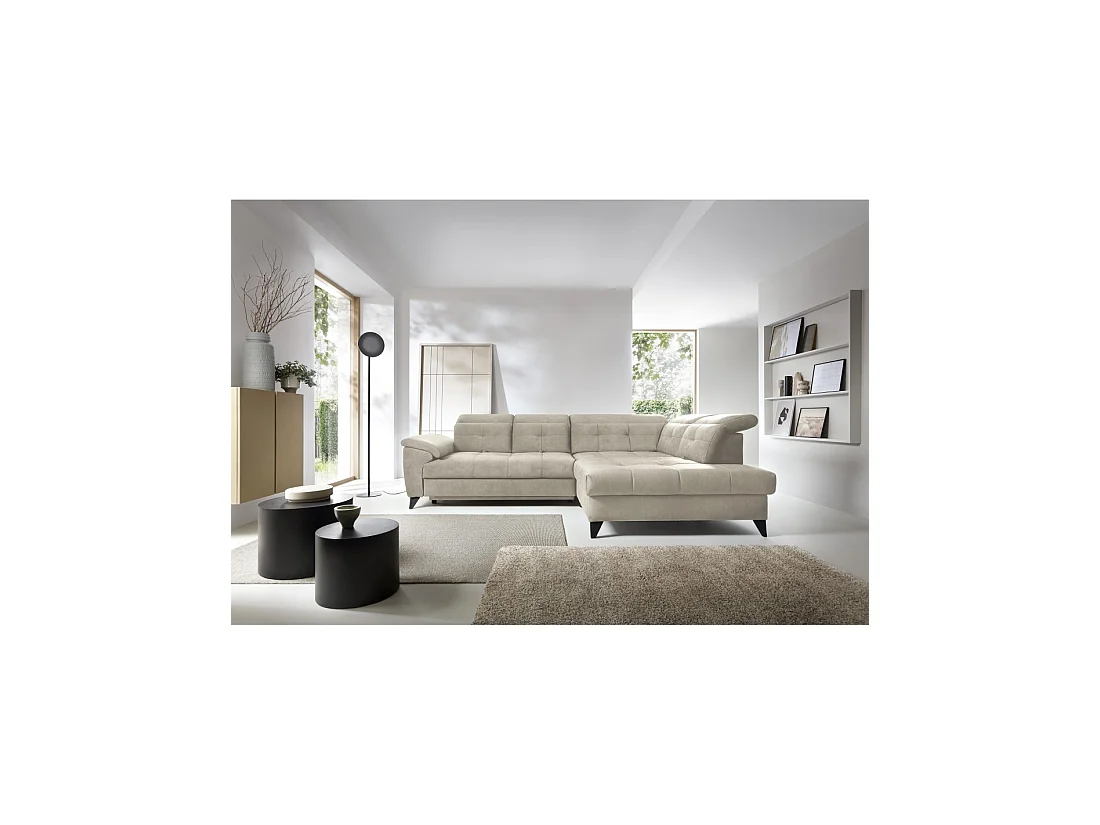 Canapé d'angle Beige 5 places angle droit couchage généreux INFERNO