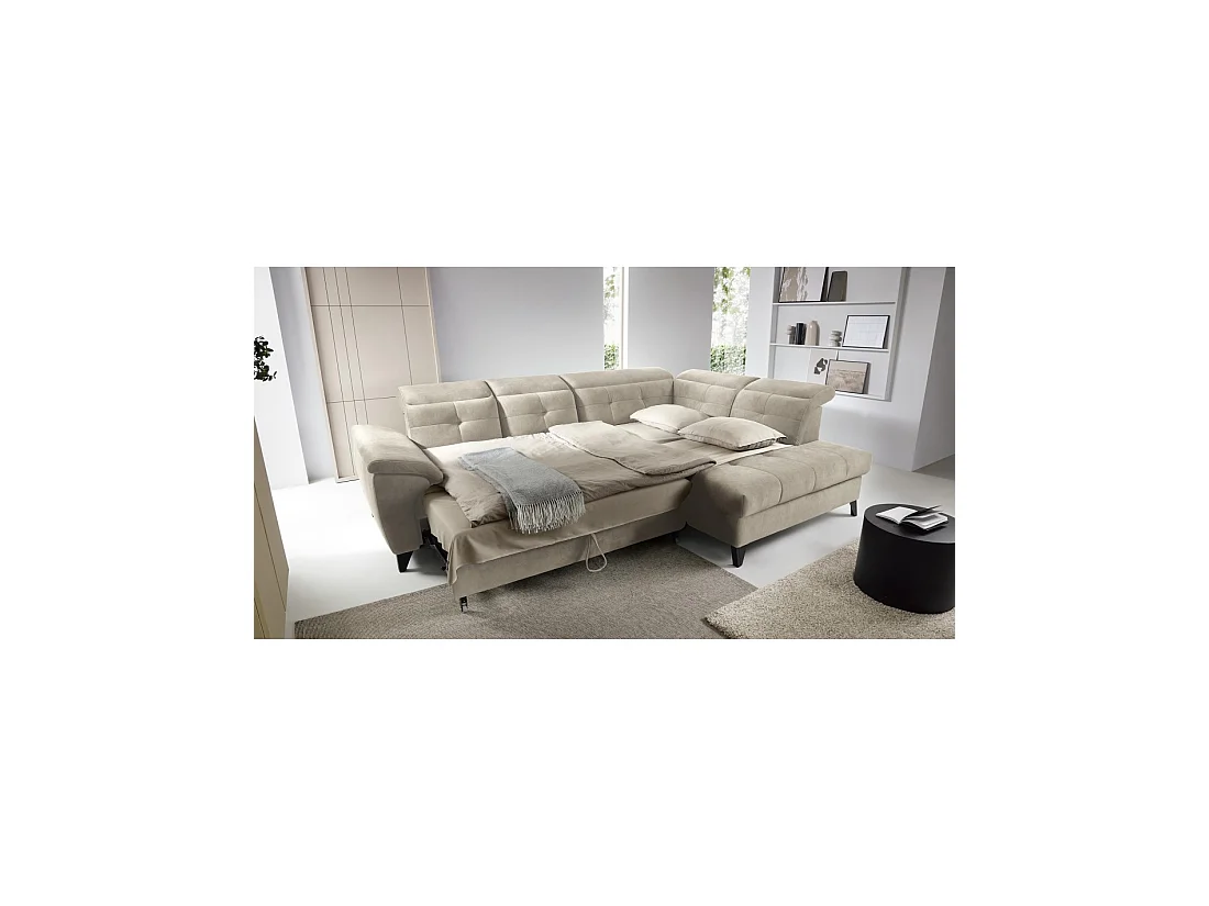 Canapé d'angle Beige 5 places angle droit couchage généreux INFERNO