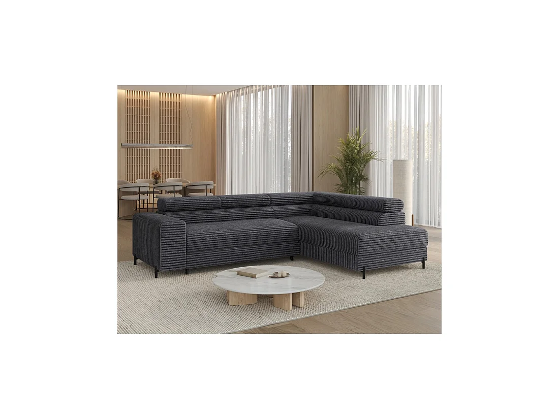 Sofá esquinero COLESIA convertible de 5 plazas en terciopelo acanalado de color marrón claro – derecho – 274x200cm