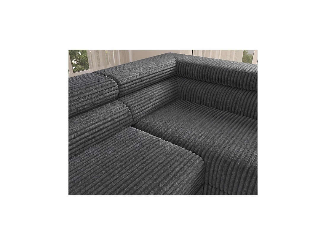 Sofá esquinero COLESIA convertible de 5 plazas en terciopelo acanalado de color marrón claro – derecho – 274x200cm
