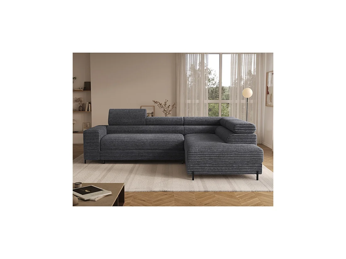 Sofá esquinero COLESIA convertible de 5 plazas en terciopelo acanalado de color marrón claro – derecho – 274x200cm