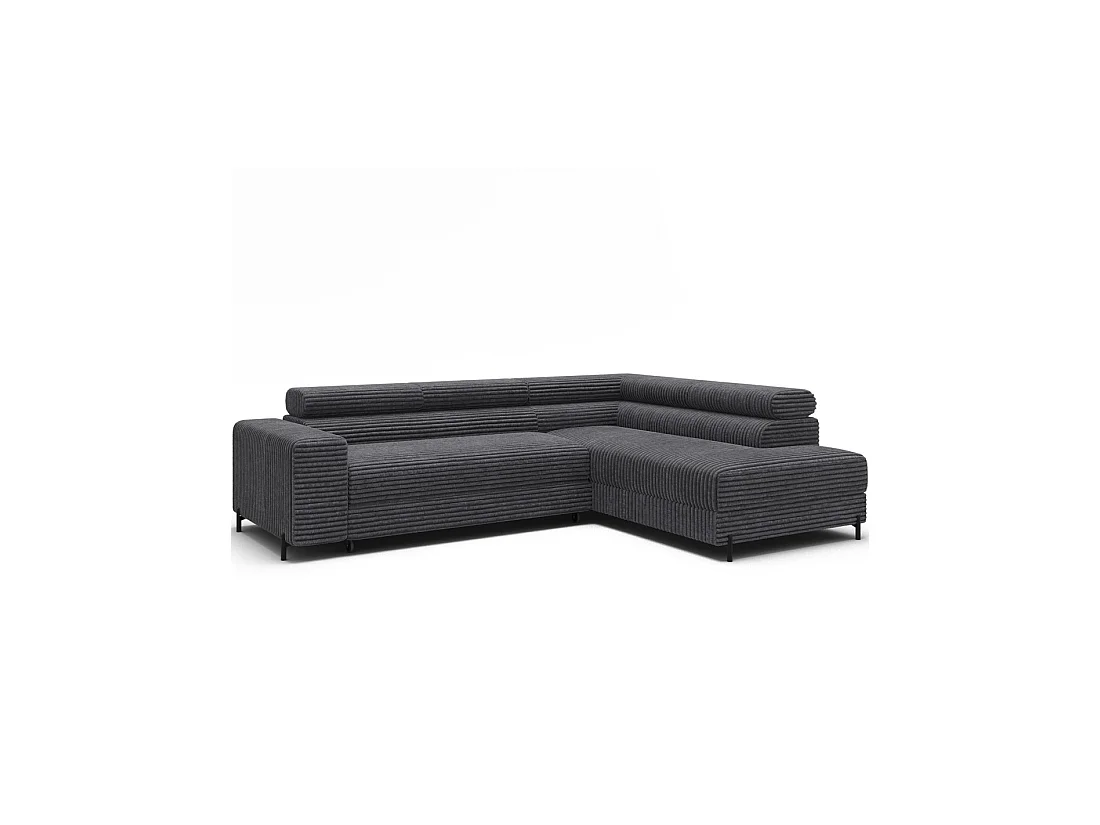 Sofá esquinero COLESIA convertible de 5 plazas en terciopelo acanalado de color marrón claro – derecho – 274x200cm