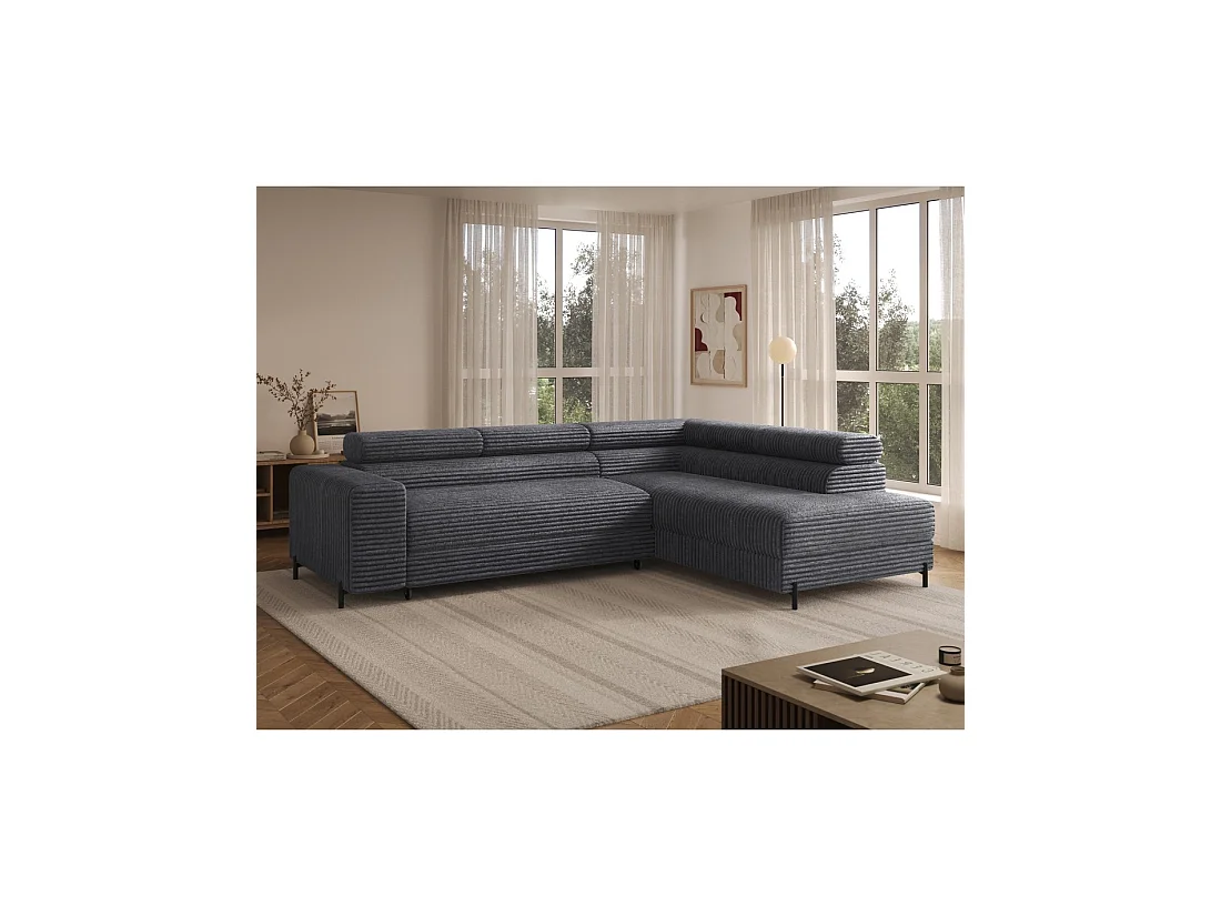 Sofá esquinero COLESIA convertible de 5 plazas en terciopelo acanalado de color marrón claro – derecho – 274x200cm