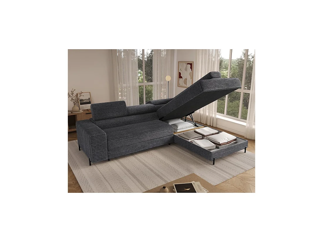 Sofá esquinero COLESIA convertible de 5 plazas en terciopelo acanalado de color marrón claro – derecho – 274x200cm