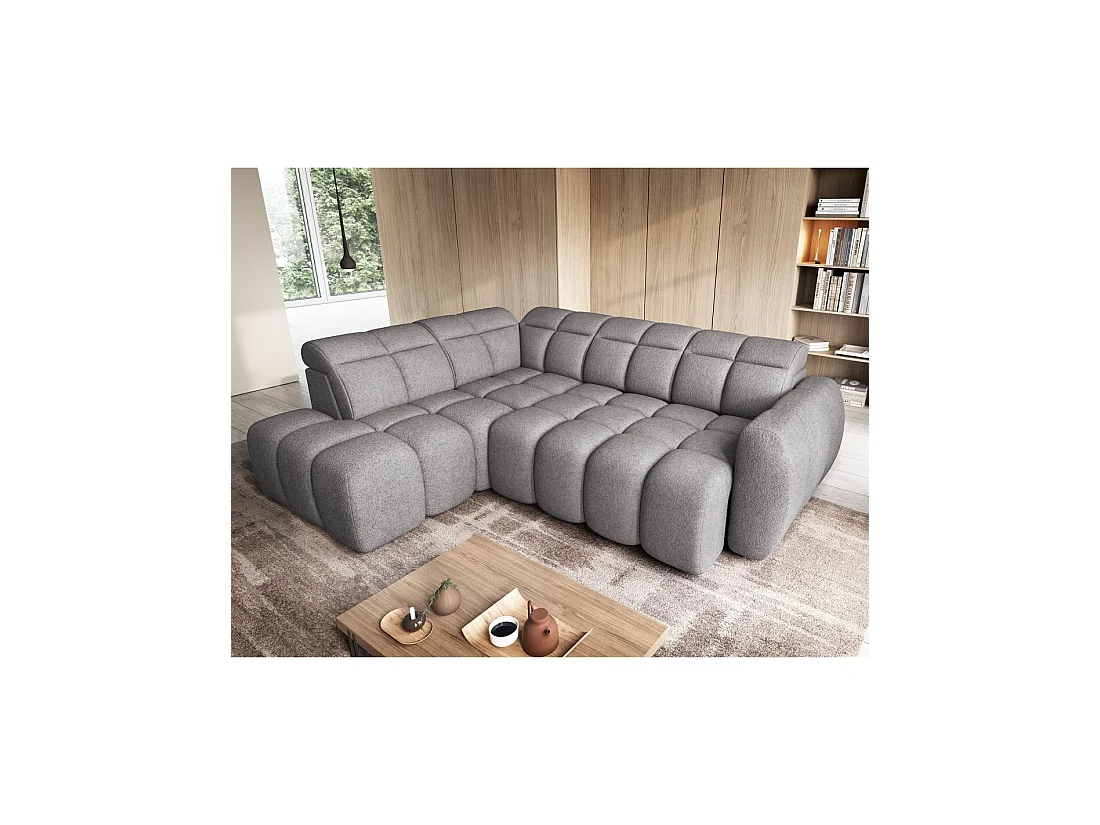 Canapé d'angle électrique RONDA 4 places gris – angle gauche