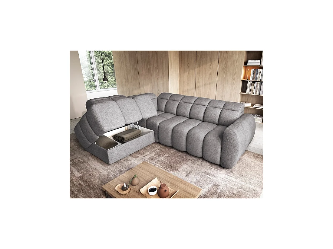 Canapé d'angle électrique RONDA 4 places gris – angle gauche