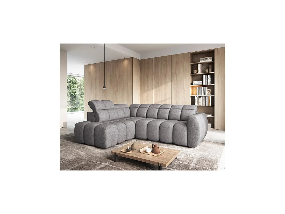 Canapé d'angle électrique RONDA 4 places gris – angle gauche