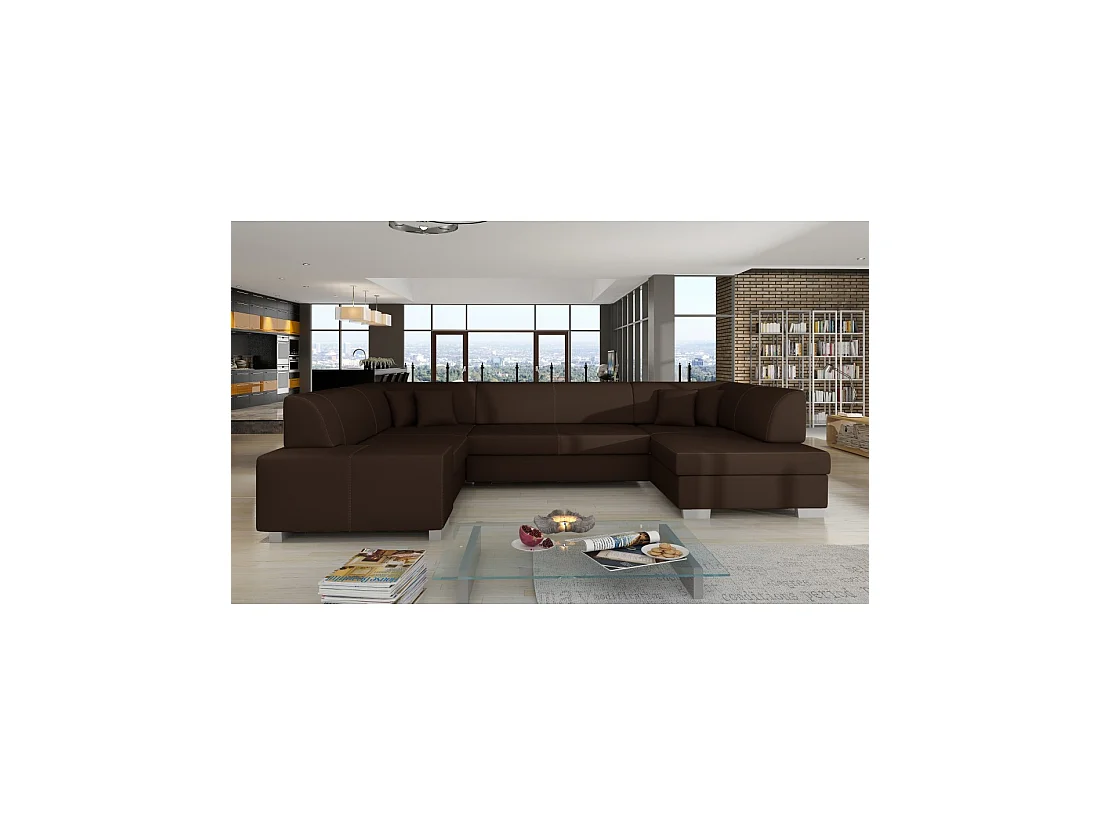 Canapé panoramique en U Chocolat convertible 6 places HAVANE ressorts ondulés