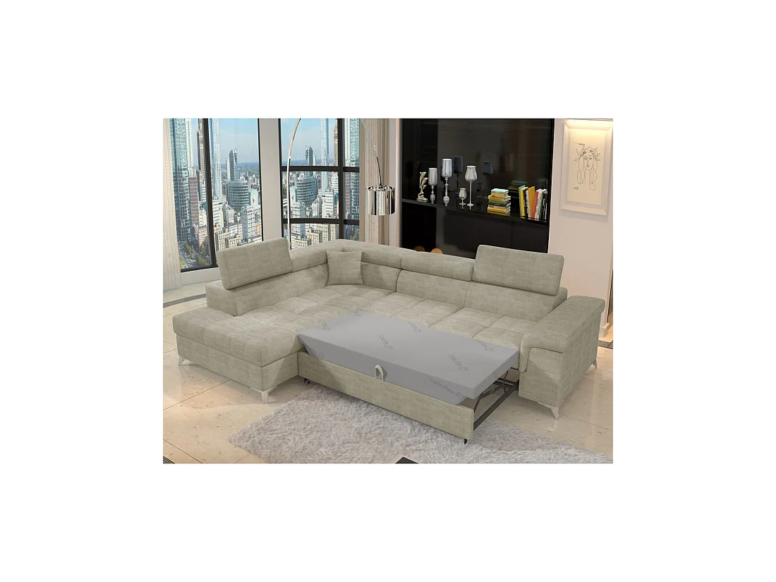 Sofá esquinero convertible PALAZZO 4 plazas beige – ángulo izquierdo con almacenaje