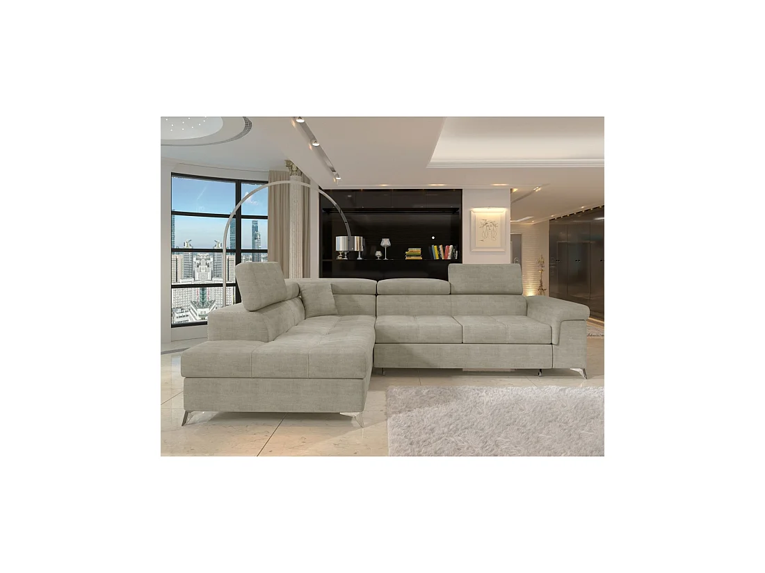 Sofá esquinero convertible PALAZZO 4 plazas beige – ángulo izquierdo con almacenaje