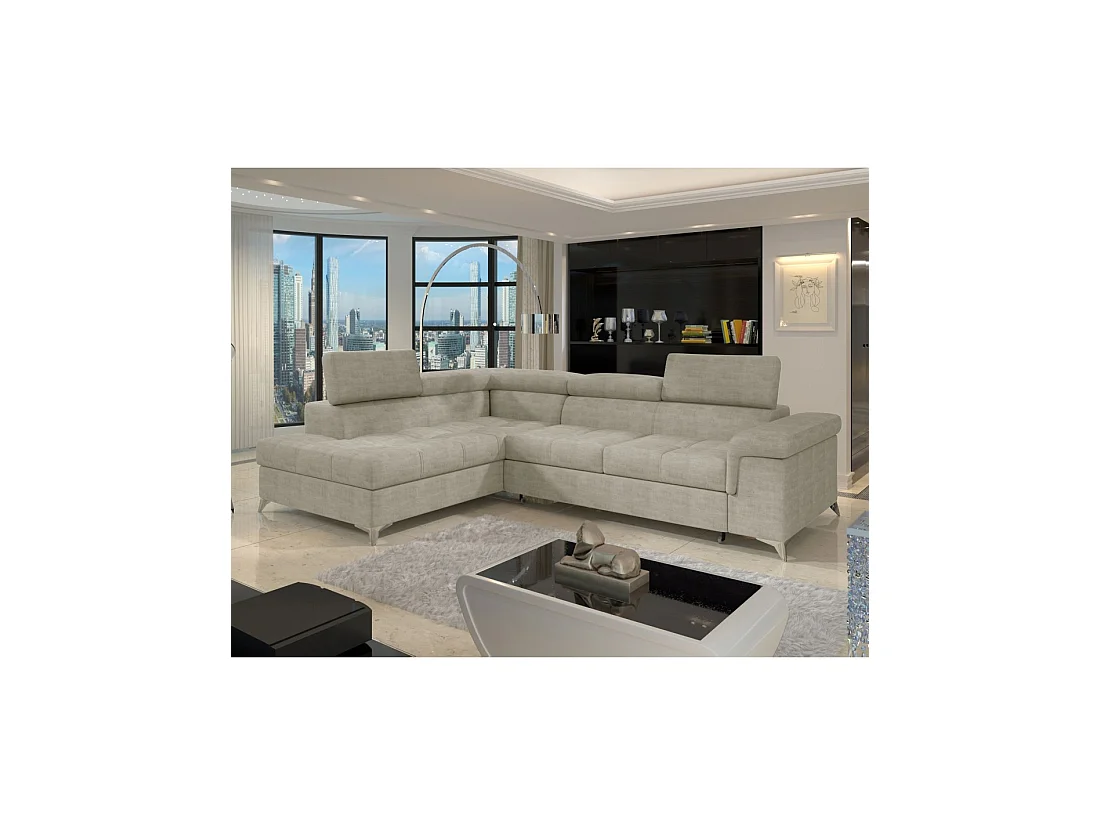 Sofá esquinero convertible PALAZZO 4 plazas beige – ángulo izquierdo con almacenaje