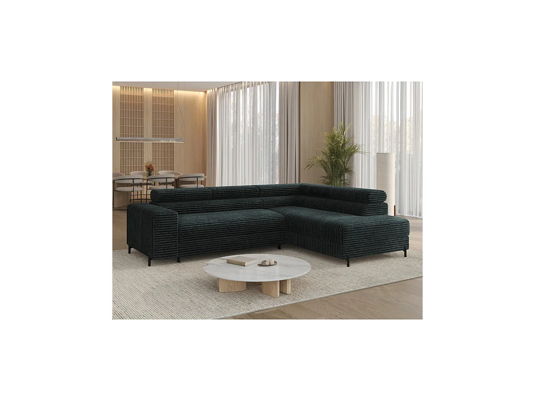 Canapé d'angle COLESIA convertible 5 places vert foncé velours côtelé – droit – 274x200cm
