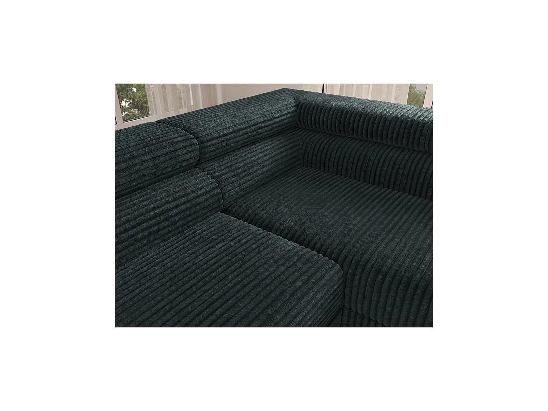Canapé d'angle COLESIA convertible 5 places vert foncé velours côtelé – droit – 274x200cm