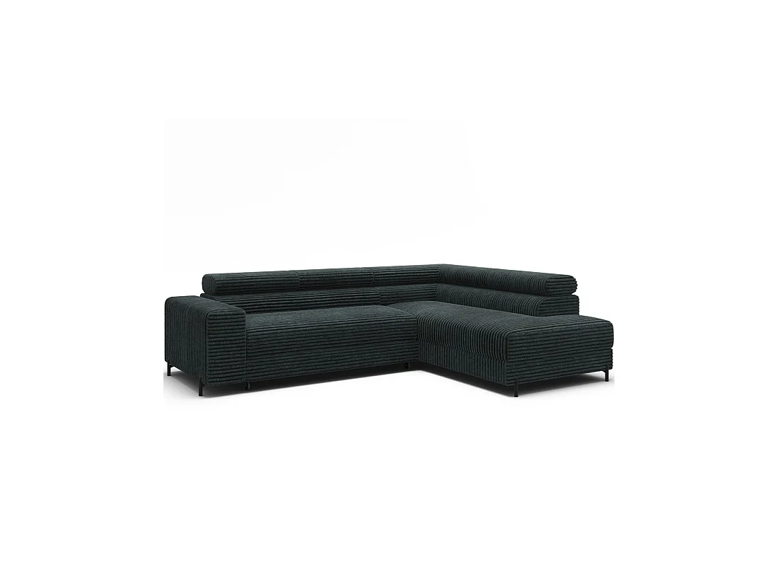 Canapé d'angle COLESIA convertible 5 places vert foncé velours côtelé – droit – 274x200cm