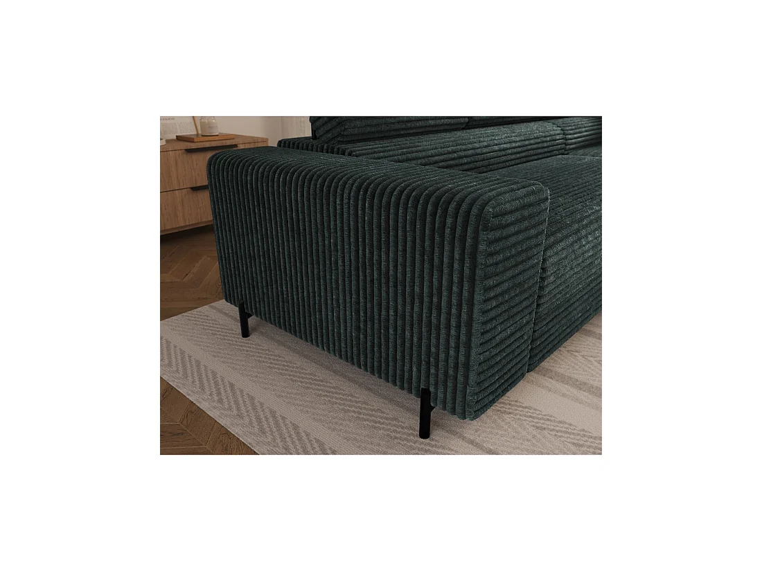 Canapé d'angle COLESIA convertible 5 places vert foncé velours côtelé – droit – 274x200cm