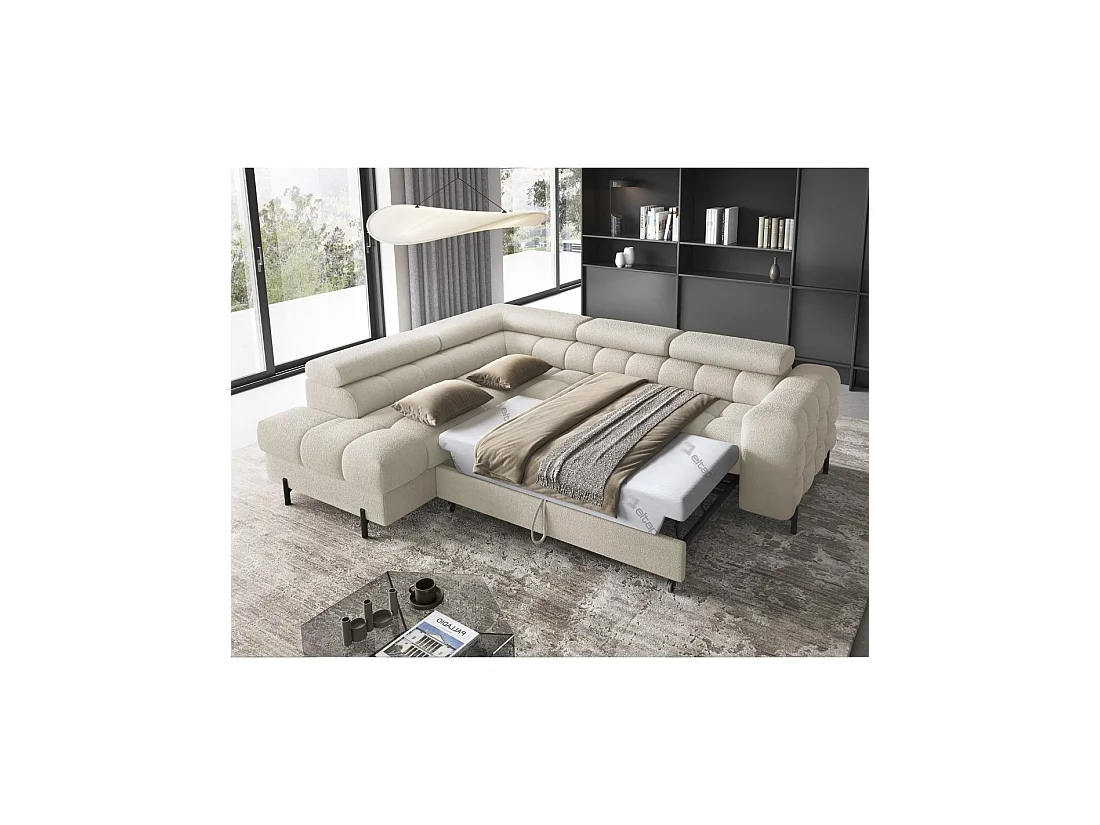 Canapé d'angle gauche FERRUM Beige clair avec coffre avec coffre 276x93x200cm