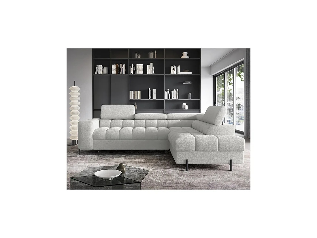 Canapé d'angle droit FERRUM Gris clair avec coffre avec têtières 276x93x200cm