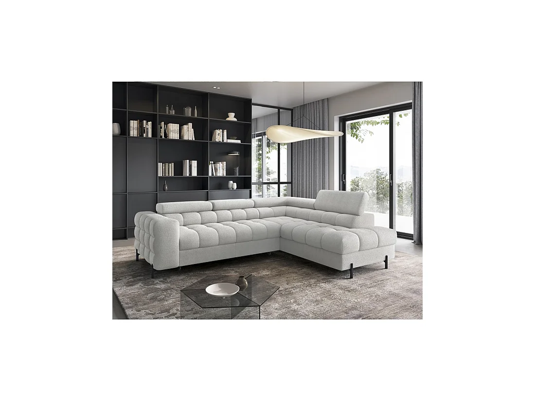 Canapé d'angle droit FERRUM Gris clair avec coffre avec têtières 276x93x200cm