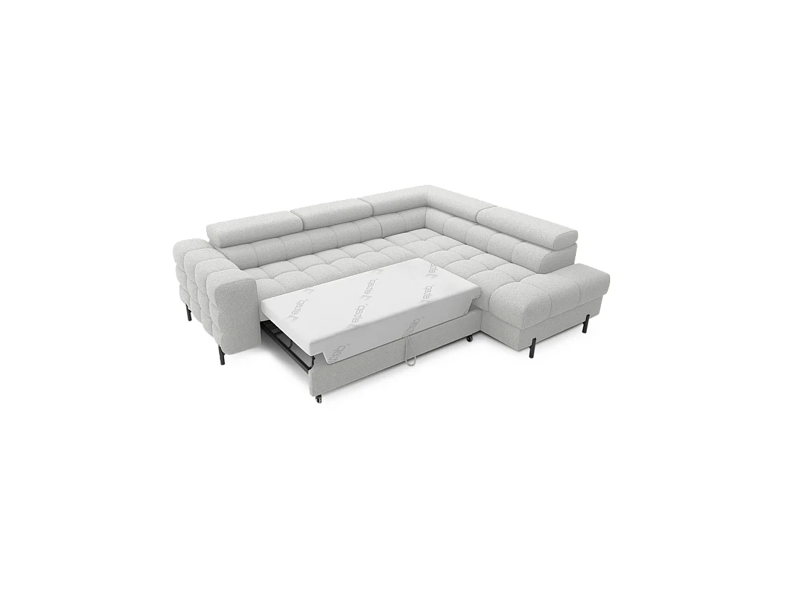 Canapé d'angle droit FERRUM Gris clair avec coffre avec têtières 276x93x200cm