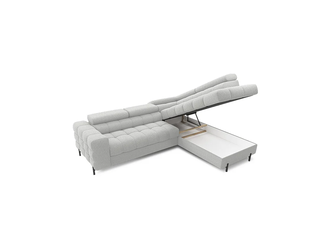 Canapé d'angle droit FERRUM Gris clair avec coffre avec têtières 276x93x200cm
