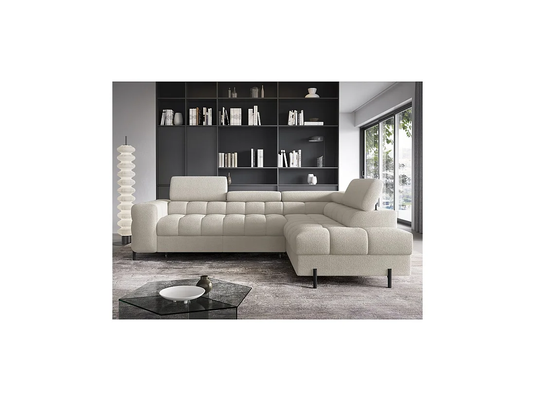 Canapé FERRUM Beige clair convertible 5 places angle droit avec coffre 276x93x200cm