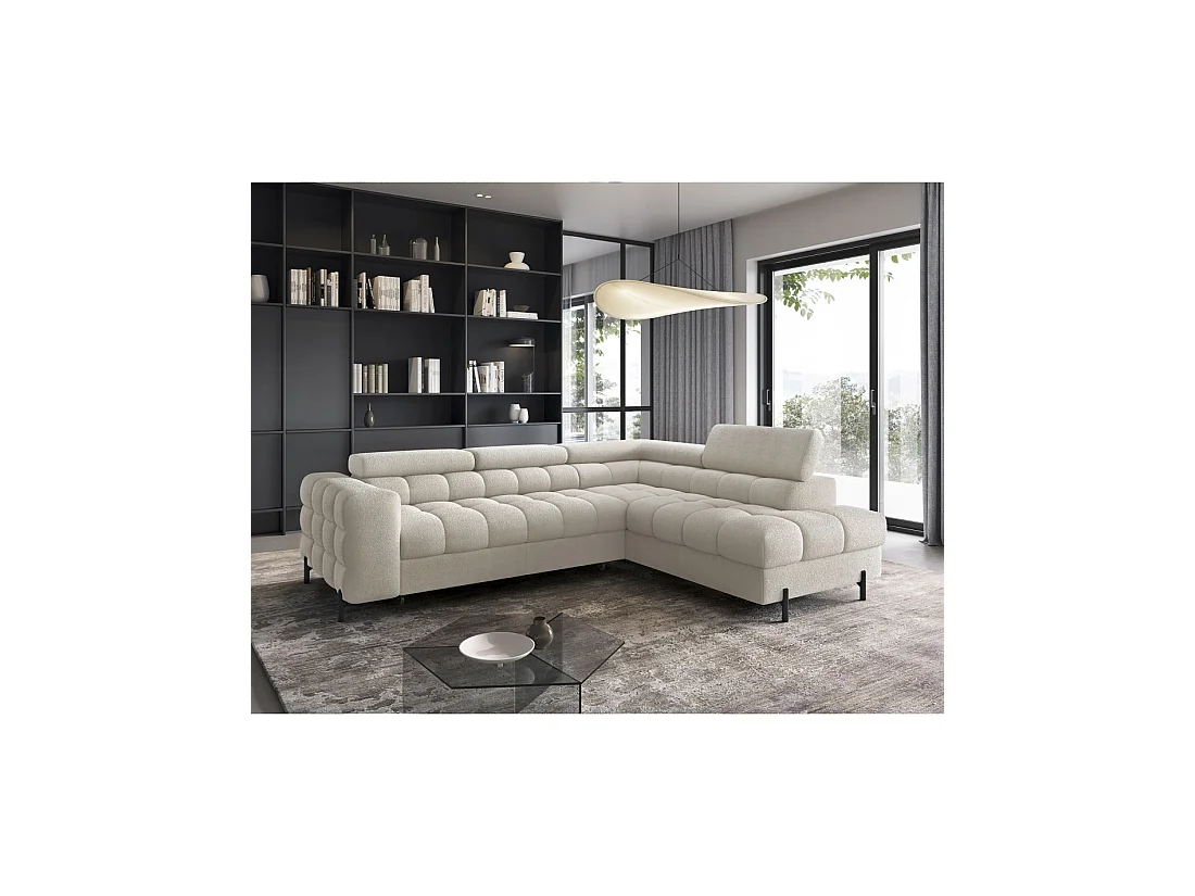 Canapé FERRUM Beige clair convertible 5 places angle droit avec coffre 276x93x200cm