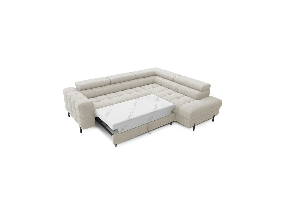 Canapé FERRUM Beige clair convertible 5 places angle droit avec coffre 276x93x200cm
