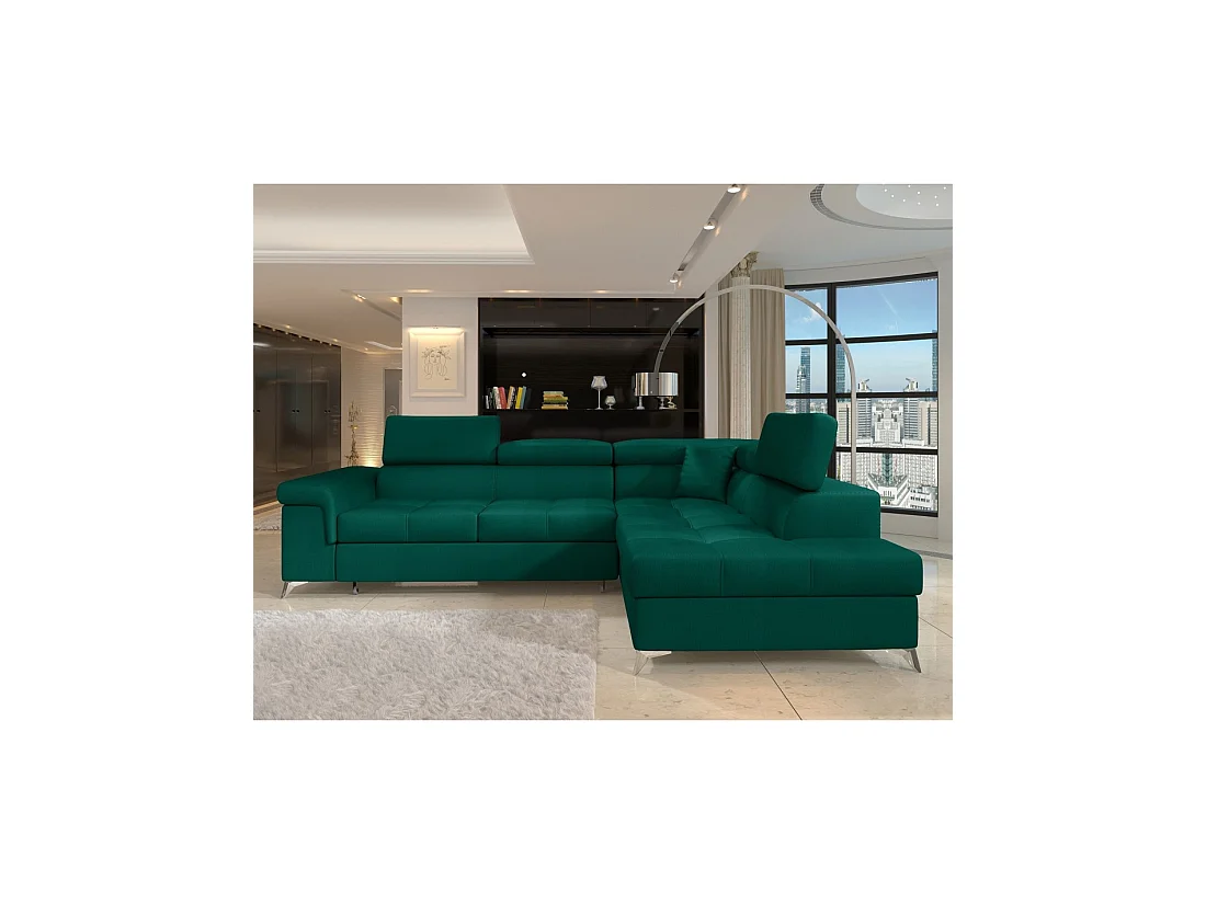 Canapé d'angle convertible PALAZZO 4 places vert foncé – angle droit avec 1 coussin