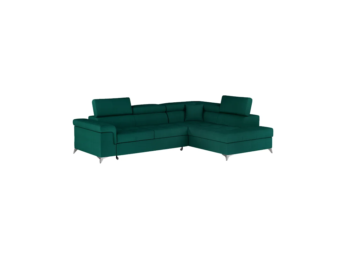 Canapé d'angle convertible PALAZZO 4 places vert foncé – angle droit avec 1 coussin