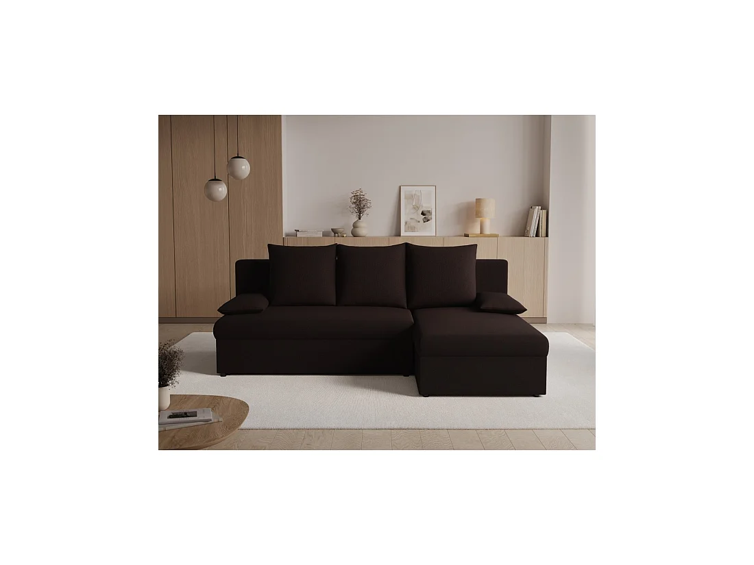 Canapé d'angle Marron foncé 3 places convertible avec rangement 206x90x146cm GINA