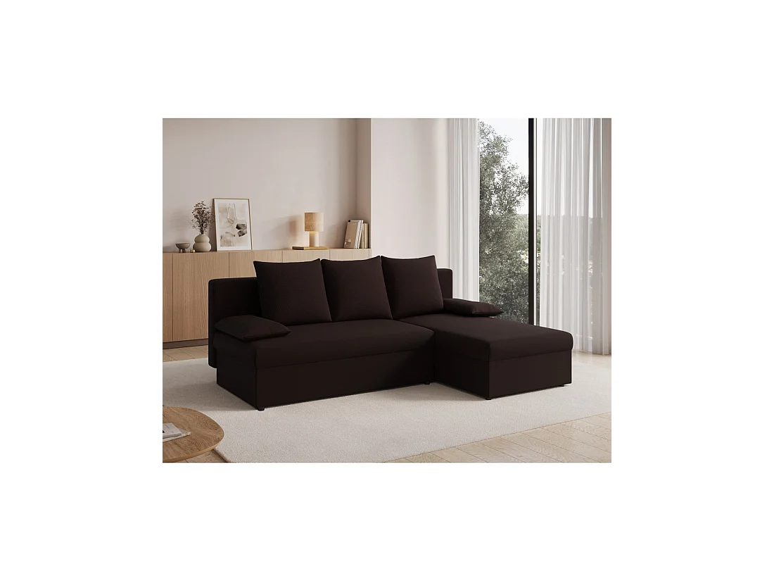 Canapé d'angle Marron foncé 3 places convertible avec rangement 206x90x146cm GINA