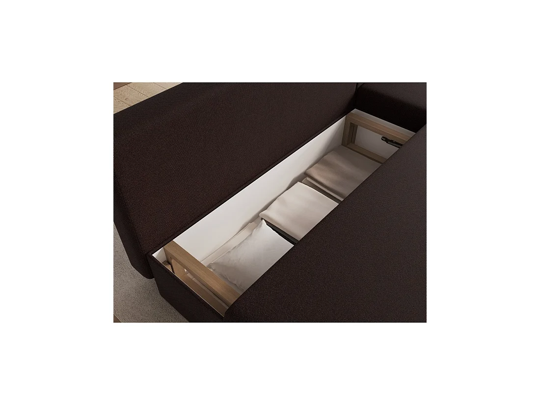 Canapé d'angle Marron foncé 3 places convertible avec rangement 206x90x146cm GINA
