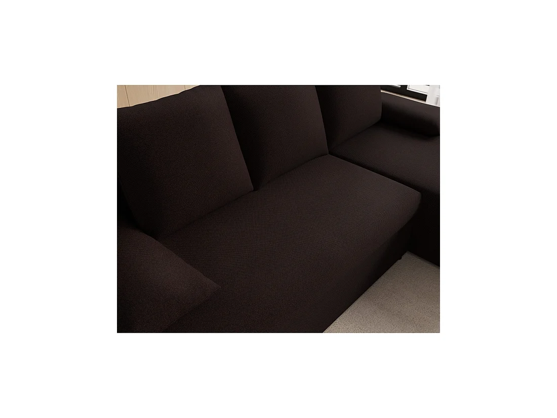Canapé d'angle Marron foncé 3 places convertible avec rangement 206x90x146cm GINA