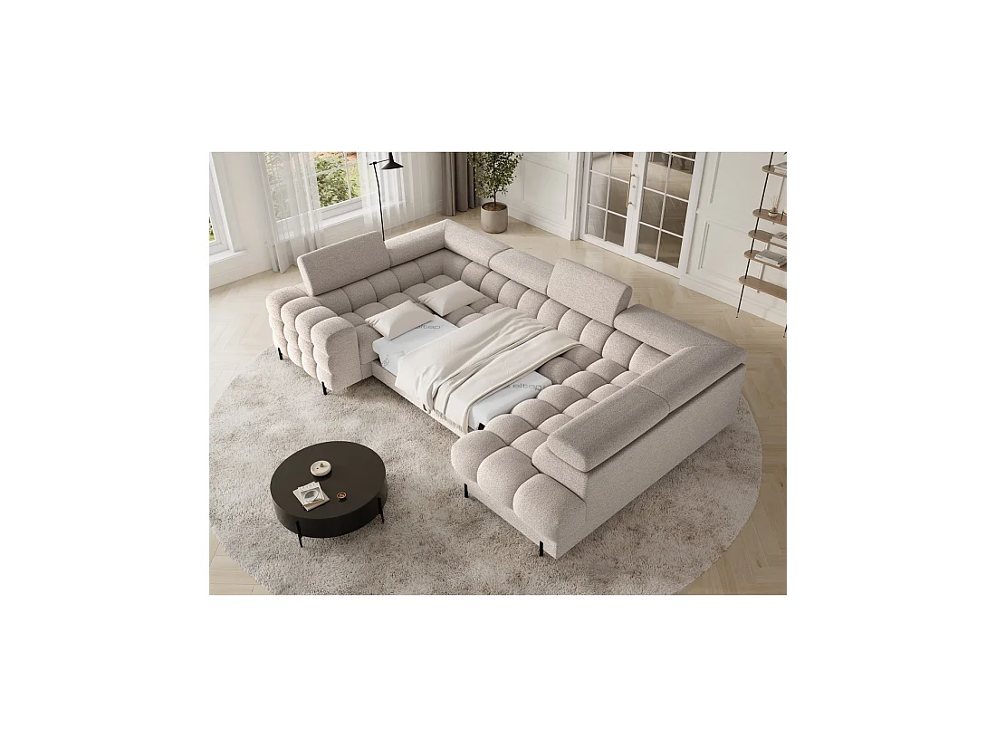 Canapé panoramique convertible FACTORY 3 places beige – angle droit avec coffre – version 3