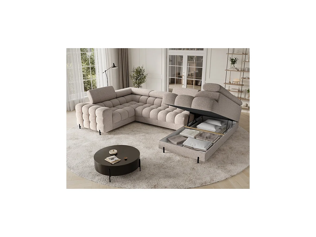 Canapé panoramique convertible FACTORY 3 places beige – angle droit avec coffre – version 3
