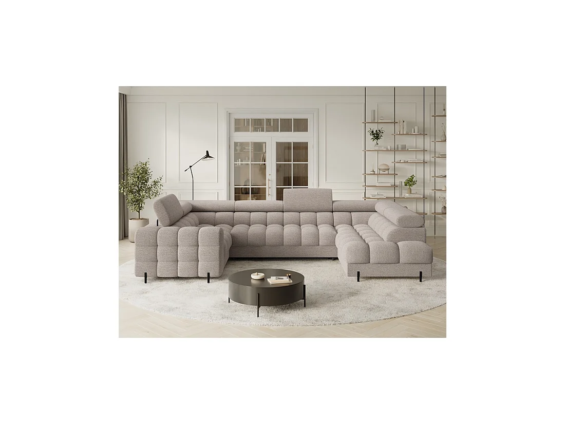 Canapé panoramique convertible FACTORY 3 places beige – angle droit avec coffre – version 3