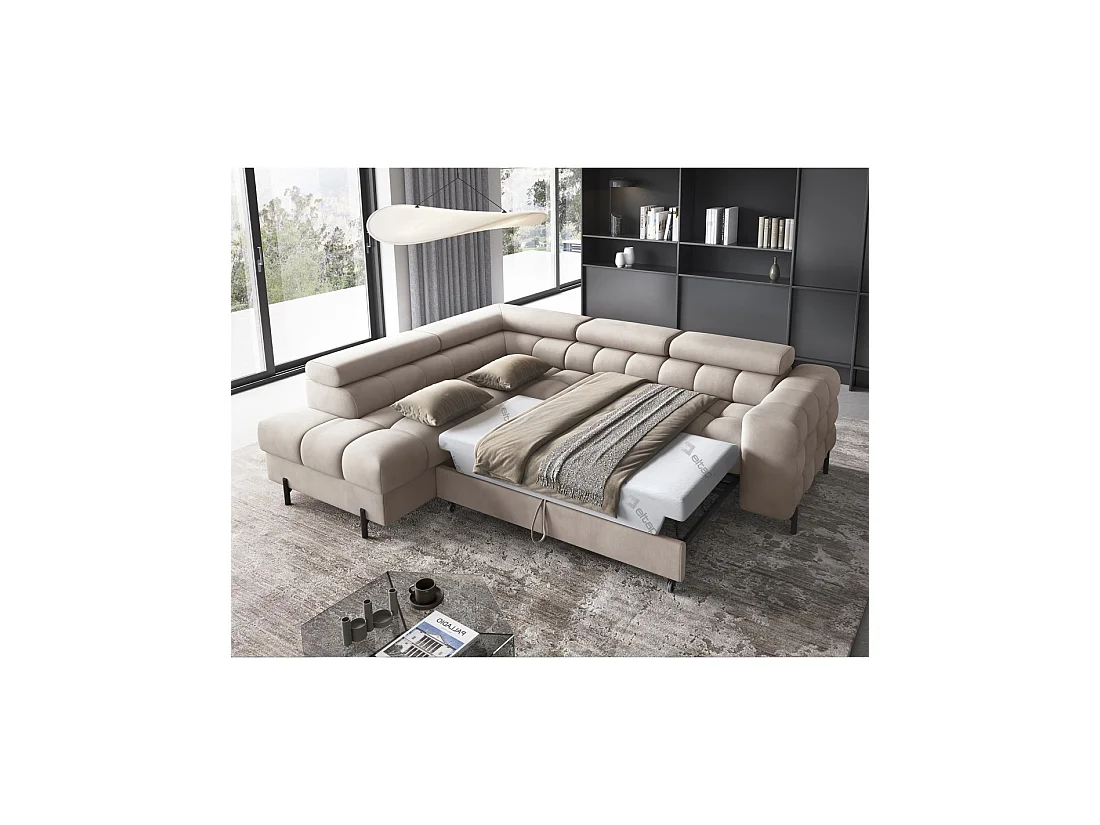 Hoekbank Beige FERRUM 5 zitplaatsen linkse hoek familie woonkamer 276x93x200cm