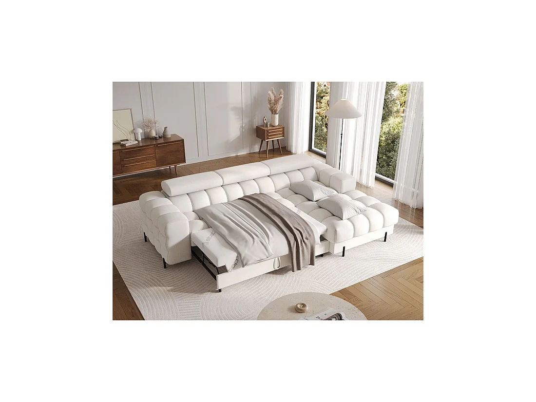 Canapé d'angle droit convertible Blanc style épuré 285x99x181cm FILTRO
