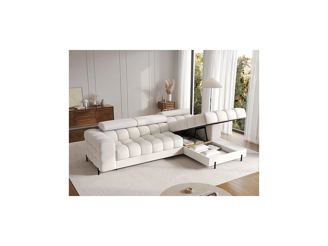 Canapé d'angle droit convertible Blanc style épuré 285x99x181cm FILTRO