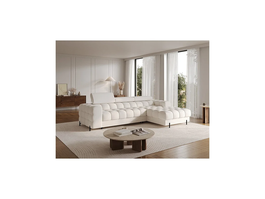 Canapé d'angle droit convertible Blanc style épuré 285x99x181cm FILTRO