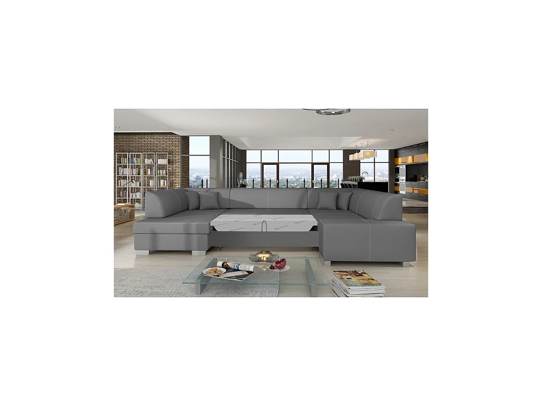 Canapé panoramique en U Gris convertible 6 places HAVANE couchage 125x280cm