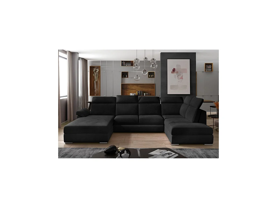 Canapé panoramique convertible MAJESTA 5 places noir – angle droit avec coffre
