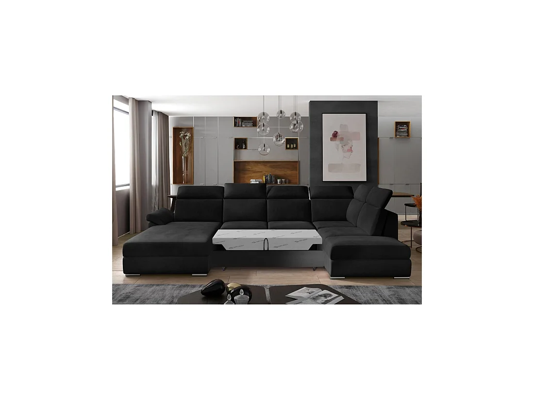 Canapé panoramique convertible MAJESTA 5 places noir – angle droit avec coffre