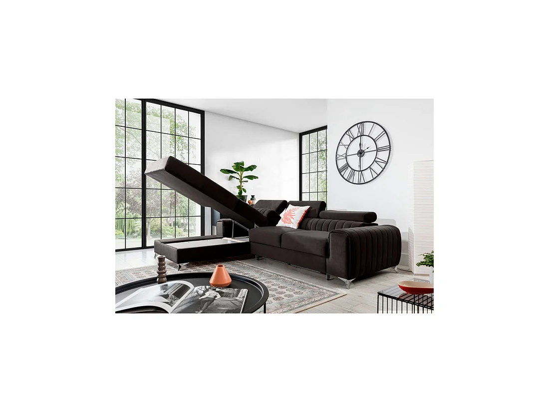 Canapé d'angle gauche Gris foncé convertible 3 places JAYSON design contemporain