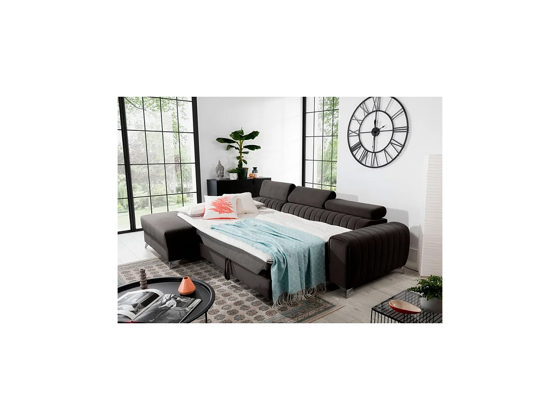 Canapé d'angle gauche Gris foncé convertible 3 places JAYSON design contemporain