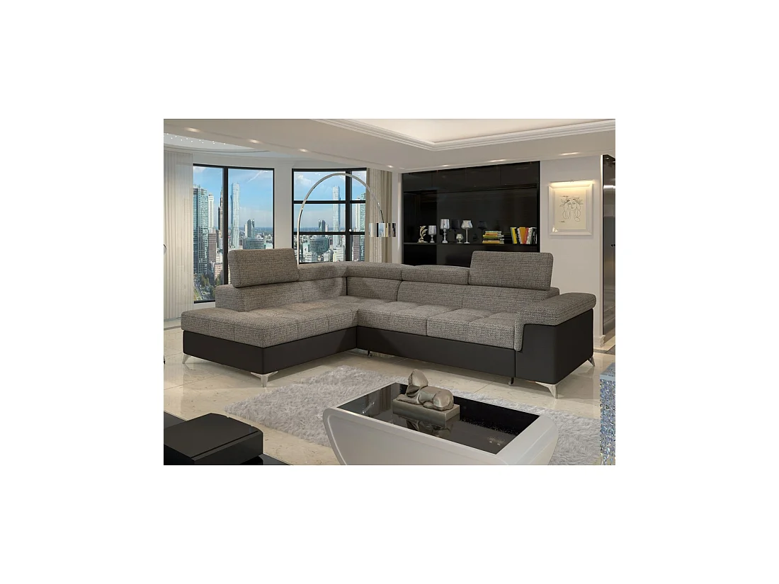 Canapé d'angle convertible PALAZZO 4 places gris et noir – angle gauche avec 1 coussin