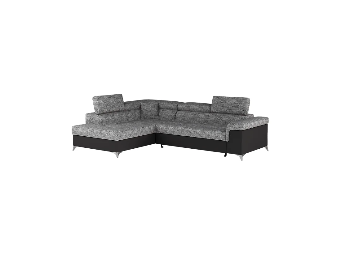 Canapé d'angle convertible PALAZZO 4 places gris et noir – angle gauche avec 1 coussin